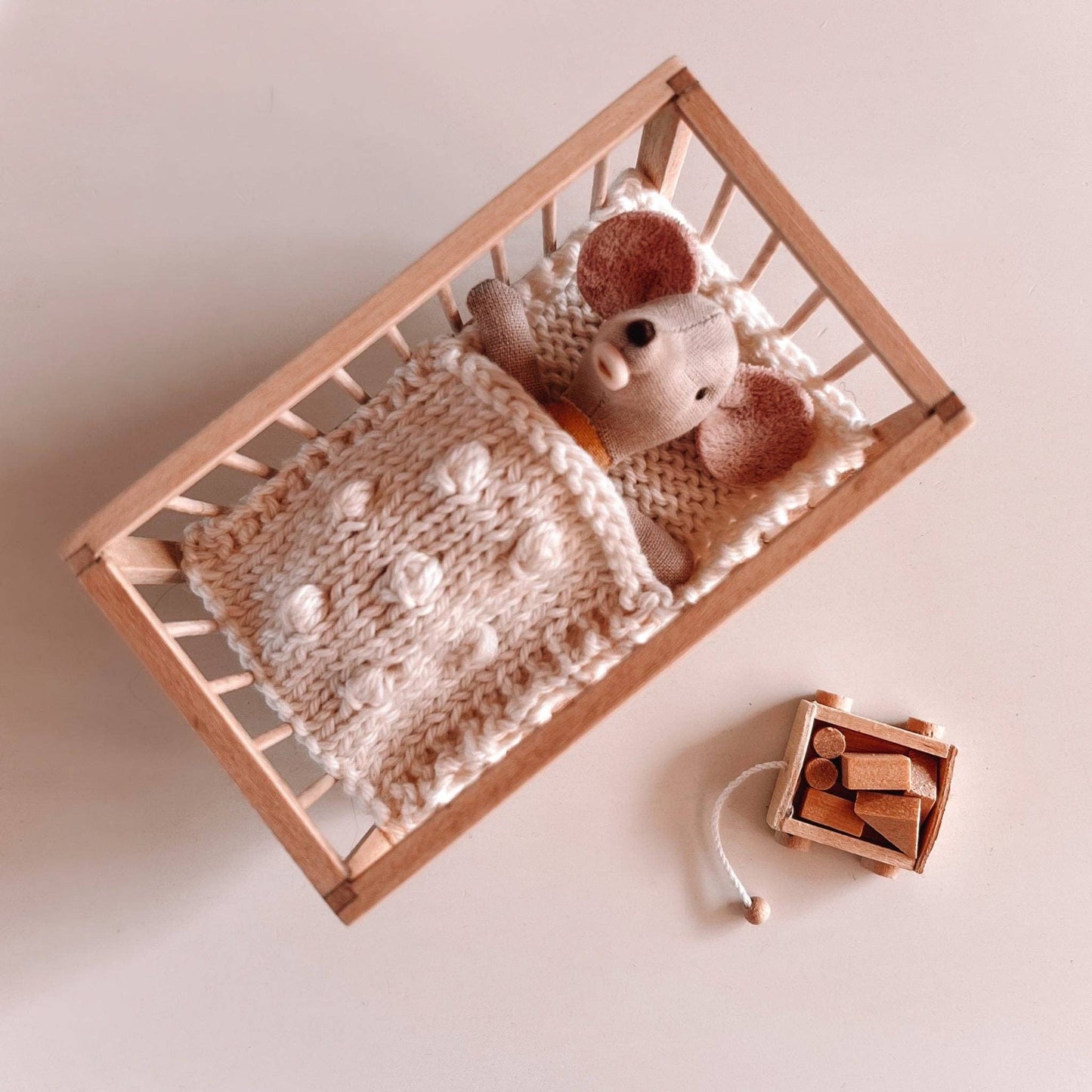 Dollhouse Nursery Crib + Mattress | Natural Wood
