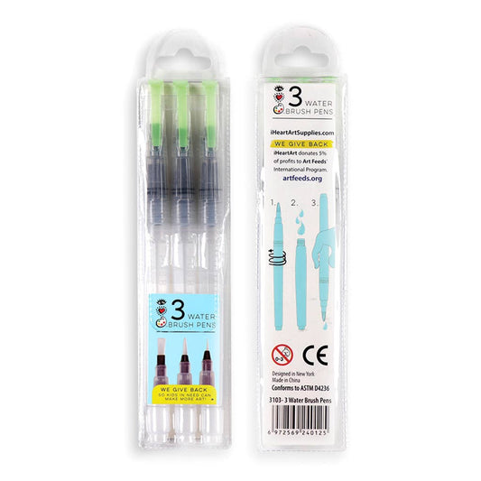 iHeartArt 3 Water Brush Pens Self-Moistening Portable Brush